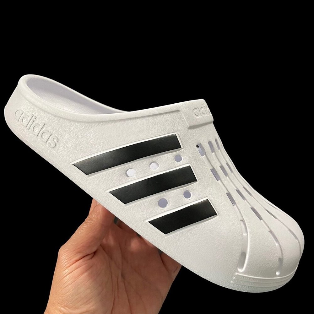 adidas Womens Adilette Clog Size 9 White Black Lightweight Comfortable Sandals - Picture 7 of 15